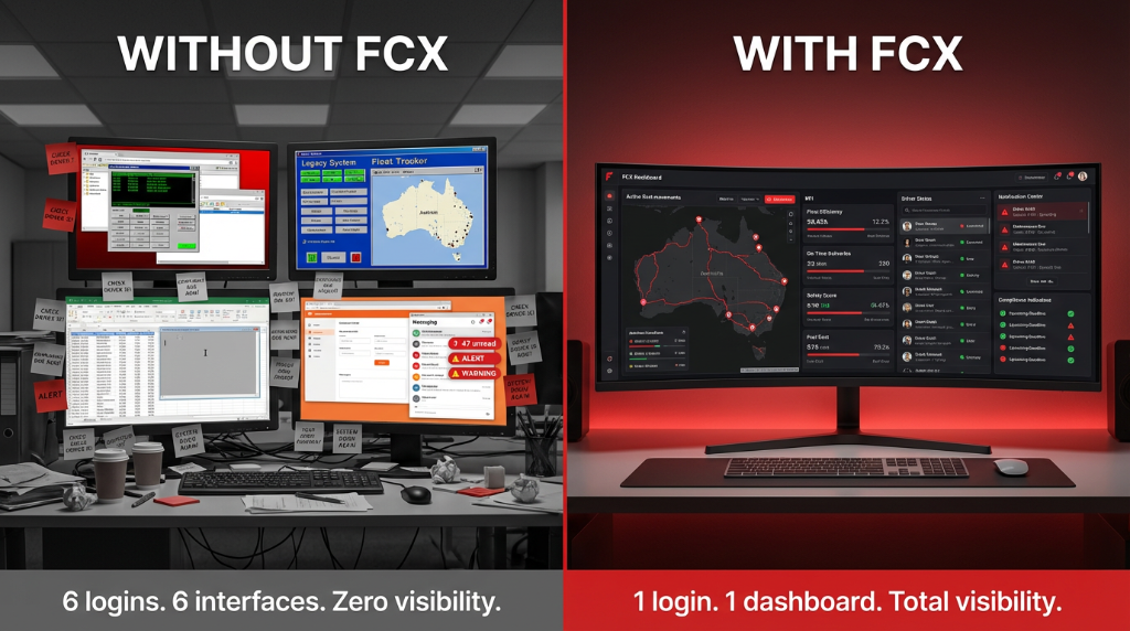 Without FCX chaotic fragmented systems versus With FCX connected and clear operations
