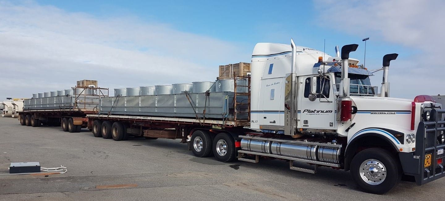 Australian road train on outback highway